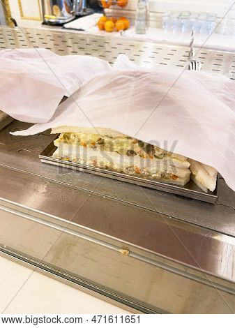 Sandwich Close Up In Cafe Of Gran Teatro La Fenice In Venice City