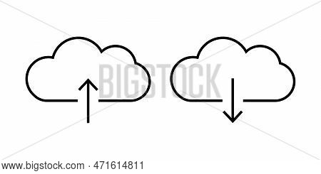 Cloud Download  Line Ion With Arrow. Vector Illustration