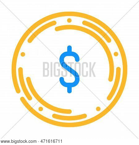 Dollar Coin Color Icon Vector. Dollar Coin Sign. Isolated Symbol Illustration
