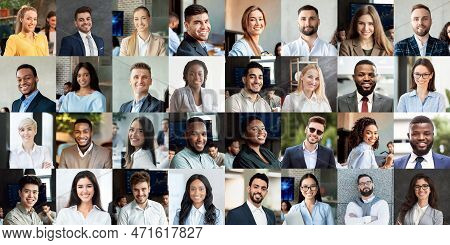 Collection Of Positive Young Business People Posing Indoors And Outdoors