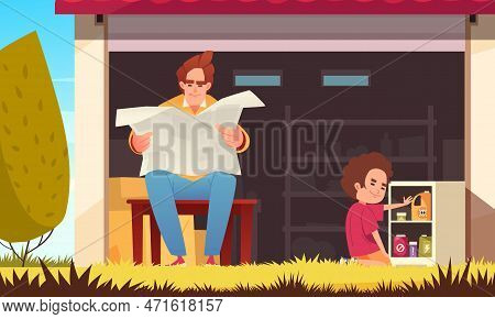 Kids Danger Cartoon Poster With Boy Taking Dangeroud Chemicals Vector Illustration