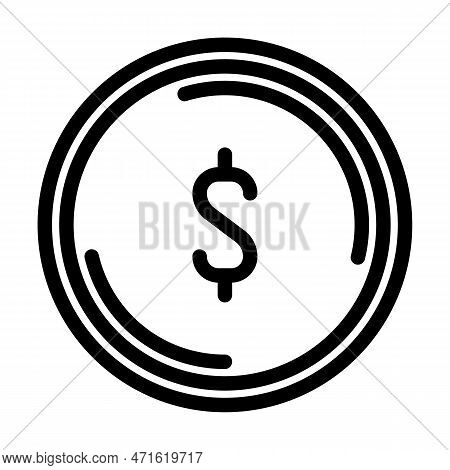 Dollar Coin Line Icon Vector. Dollar Coin Sign. Isolated Contour Symbol Black Illustration