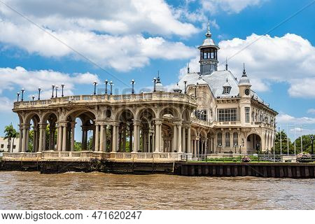 Boat Tour On The Parana Delta, Tigre, Buenos Aires, Argentina. Lush Vegetation, Palm Trees, Construc
