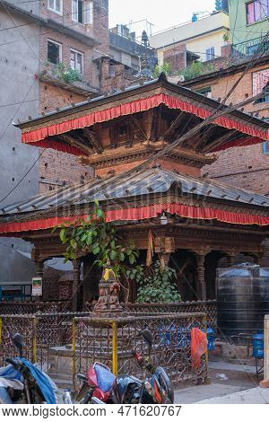 Kathmandu, Nepal, 04 23 2022: A Temple In The Streets Of Kathmandu