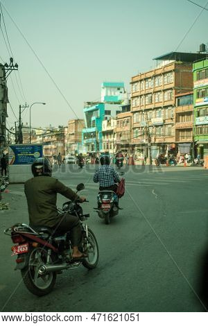 Kathmandu, Nepal, 04 23 2022: View On Crowds Out Of A Car In Kathmandu