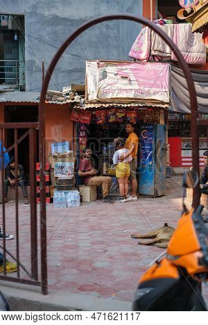 Kathmandu, Nepal, 04 23 2022: Hanging Out In The Bazaar