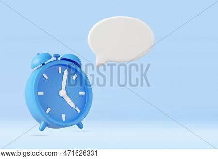 3d Alarm Clock And Speech Bubble Notification With Empty Copy Space. Alarm Clock And Chat Box. Good 