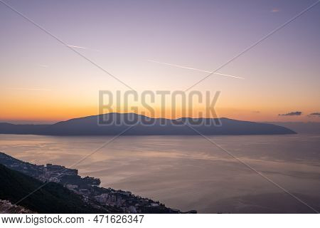 Attractive Spring Cityscape Of Vlore City From Kanines Fortress. Captivating Morning Sescape Of Adri