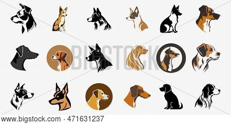 Different Type Of Vector Cartoon Dogs. Vector Illustration