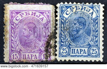 Cancelled Postage Stamps Printed By Serbia, That Show Portrait Of King Alexander, Circa 1894.