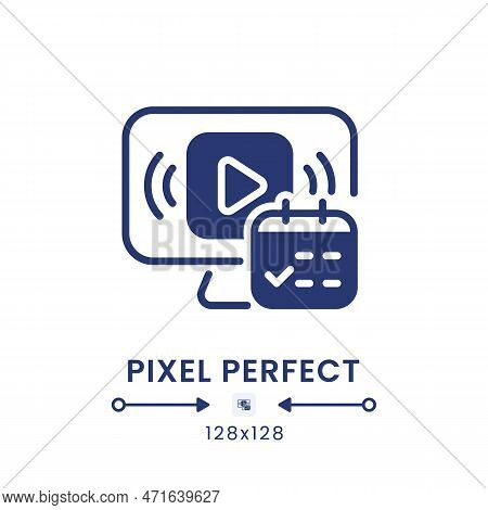 Watch Event Black Solid Desktop Icon. Pre-recorded Broadcast. Streaming Service Feature. Pixel Perfe