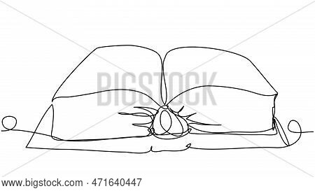 Thick Book In One Line On A White Background. The Concept Of A Magical Book Of Spells. Stock Vector 
