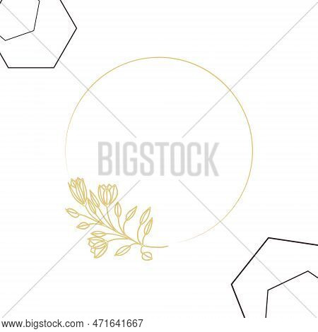 Elegant Frame, Background, Floral Wreath, Circular Monogram With Hand Drawn Wild Herbs And Flowers.
