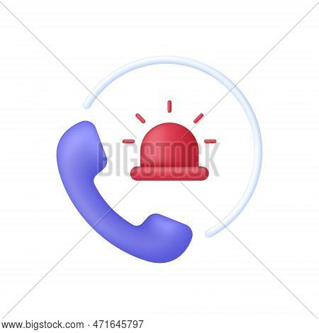 3d Emergency Call Illustration. Call 911. Hotline Service. Support Concept. Emergency Light Icon. Tr