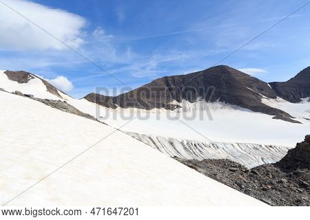 Mountain Snow And Glacier Panorama With Summit Grosser Baerenkopf In Glockner Group, Austria