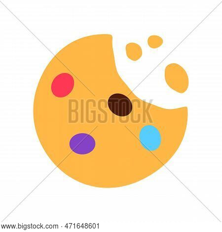 Crunchy Cookie With Colorful Candy And Chips Isolated On White Background. Gourmet Crispy Meal Sign 