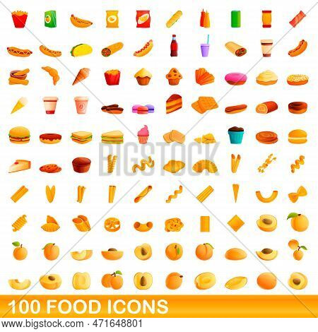 100 Food Icons Set. Cartoon Illustration Of 100 Food Icons Set Isolated On White Background