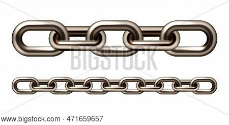 Realistic Brown Metal Chain With Old Rusty Links Isolated On White Background. Heavy Steel Chain For