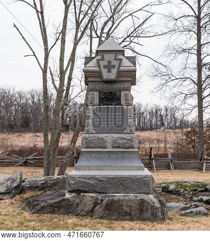 Gettysburg, Pennsylvania, Usa February 7, 2023 The 98th Pennsylvania Infantry Monument In The Gettys