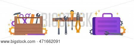 Construction Repair Tools Set. Collection Of Inventory For Workers. Repair And Construction. Hammer,