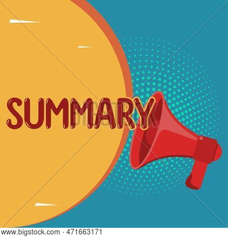 Conceptual Caption Summary. Word Written On Brief Statement Abstract Synopsis Concise Abbreviated Ve