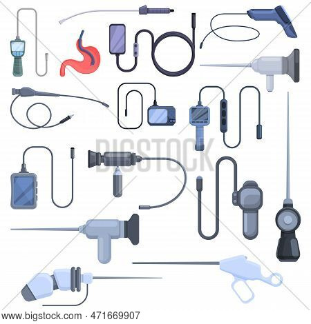 Endoscope Icons Set. Cartoon Set Of Endoscope Icons For Web Design