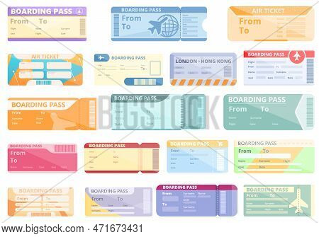 Airline Tickets Icons Set. Cartoon Set Of Airline Tickets Icons For Web Design