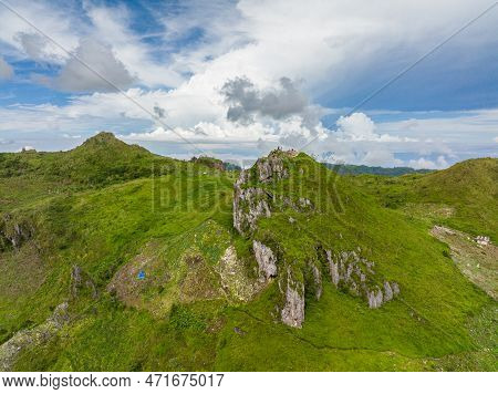 Aerial View Of Tropical Plants And Trees Covers Mountains And Ravine. Osmena Peak. Mountain Landscap