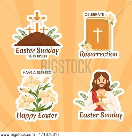 Happy Easter Sunday Day Label Flat Cartoon Hand Drawn Templates Background Illustration