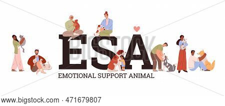 Esa Emotional Support Animal Banner Or Website Header Flat Vector Illustration.
