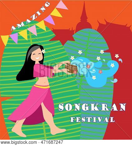 Cute Girl Enjoy Splashing Water In Songkran Festival Thailand
