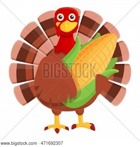 Thanksgiving Turkey With Corn Icon. Cartoon Of Thanksgiving Turkey With Corn Icon For Web Design Iso