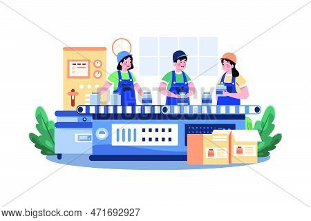 Workers Working In A Factory Illustration Concept On White Background
