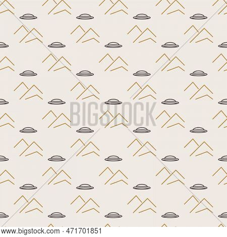 Alien Spaceship Over Mountains Vector Ufo Invasion Concept Outline Seamless Pattern
