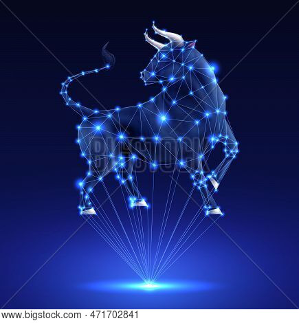 Color Bull Realistic Composition Three Dimensional Projection Of Blue Rays Joining In The Shape Of B