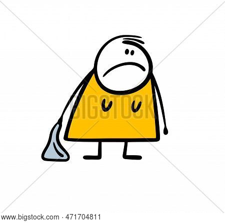 Doodle Fat Housewife Woman With A Wet Rag Is Dissatisfied With A Dirty Room And Goes To Do The Clean