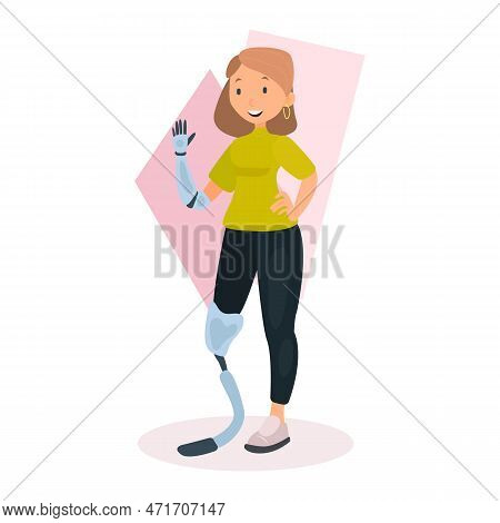 Woman With Prostheses Flat Icon. Colored Vector Element From Disabled Collection. Creative Woman Wit