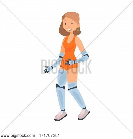 Female Amputee With Prostheses Flat Icon. Colored Vector Element From Disabled Collection. Creative 