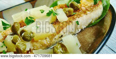 Bacalhau Dourado à Minhota , Dorado With Fruits Fried. Portuguese Dish