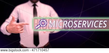 Text Sign Showing Microservices. Word Written On Software Development Technique Building Single Func