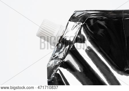 Blank Spout Pouch With Cap Or Doy Pack. Front View Of Blank Glossy White Doypack With Cap Or Stand-u