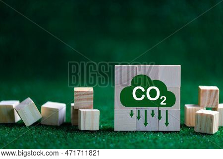 Net Zero Greenhouse Gas Emissions Reduction With Carbon Credit Concept. Reduce Carbon Dioxide E.g. R