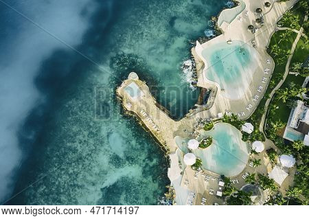 Beautiful Caribbean Beach In Dominican Republic. Aerial Abstract View Of Tropical Idyllic Summer Lan
