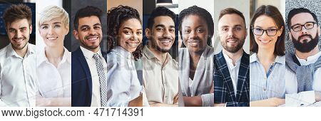 Happy Multiethnic Young People In Formal Outwear, Set Of Headshots