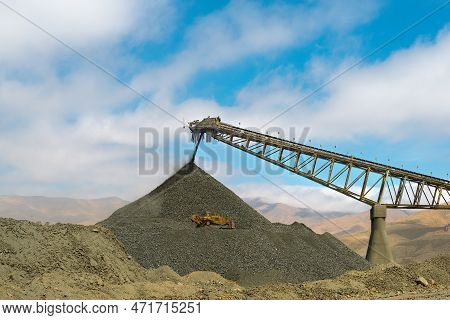 Stockpile And Conveyor Belt At An Open-pit Copper Mine In Copiapo, Chile