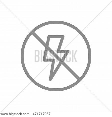 Antistatic Line Prohibition Vector Sign. Crossed Lightning Bolt, No Flash Icon.
