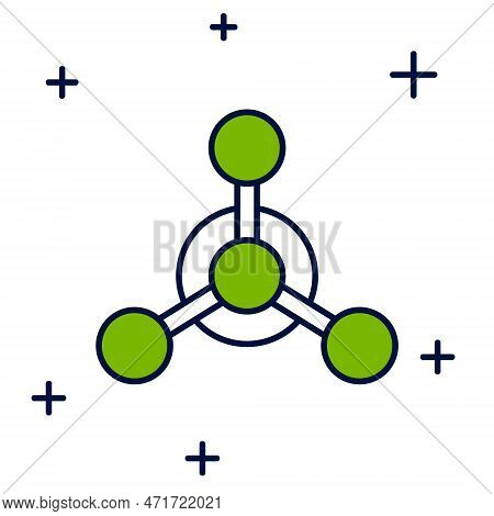 Filled Outline Molecule Icon Isolated On White Background. Structure Of Molecules In Chemistry, Scie