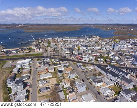 Hampton Beach Village At Hampton Harbor Aerial View Including Historic Waterfront Buildings From Ham