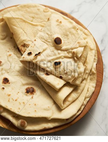 Soft Lavash Bread On White Background. Homemade Freshy Baked Lavash Bread Is Perfect For Kebabs, Sha
