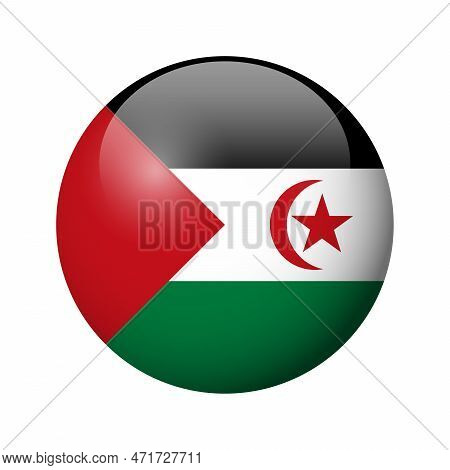 Sahrawi Arab Democratic Republic Flag - Glossy Circle Badge. Vector Icon.